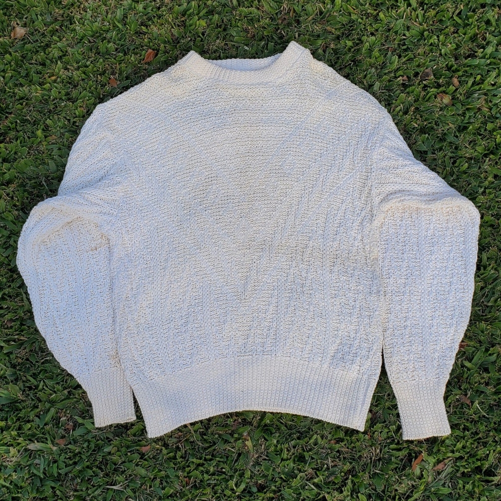White cable knit sweater